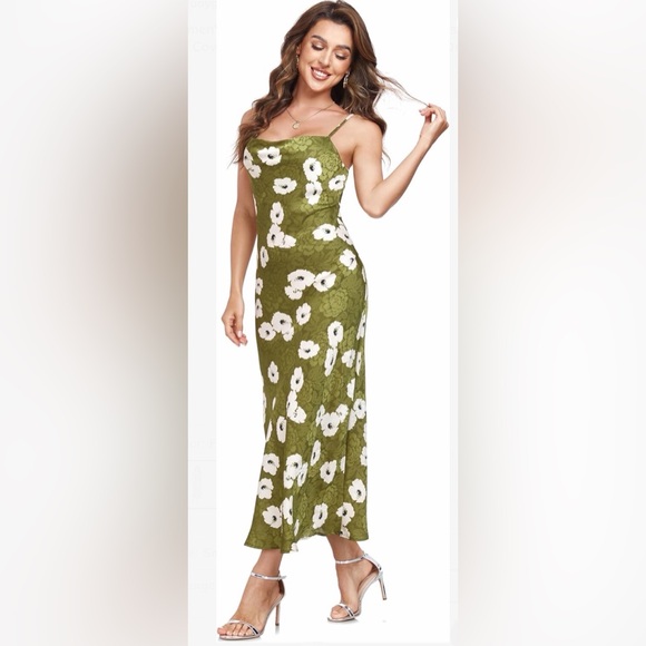 NWOT. Atnlewhi Floral Green Maxi Dress size L. - Picture 9 of 16